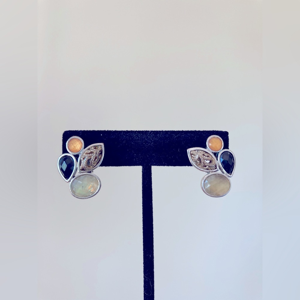 Vintage Screw Back Earrings Silver and Rhinestone Costume Jewelry